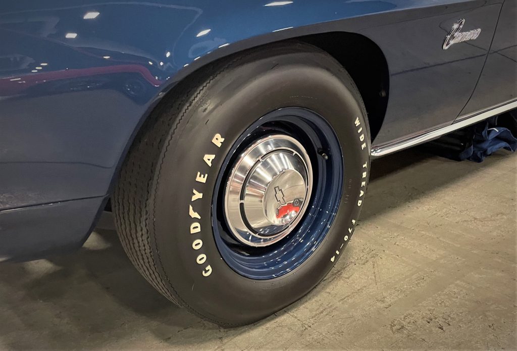 1969 chevy camaro ZL-1 COPO, hubcap, wheel, and goodyear tire