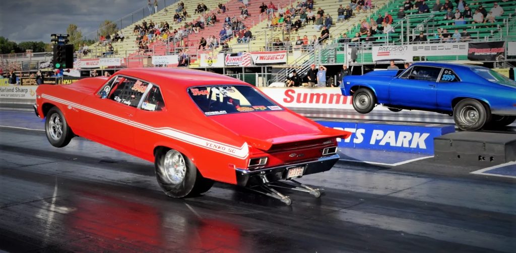 Yenko Nova doing a wheel stand at Summit Motorsports park drag race