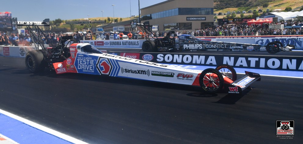 antron brown & justin ashley in final round top fuel at nhra Sonoma nationals 2023 drag race