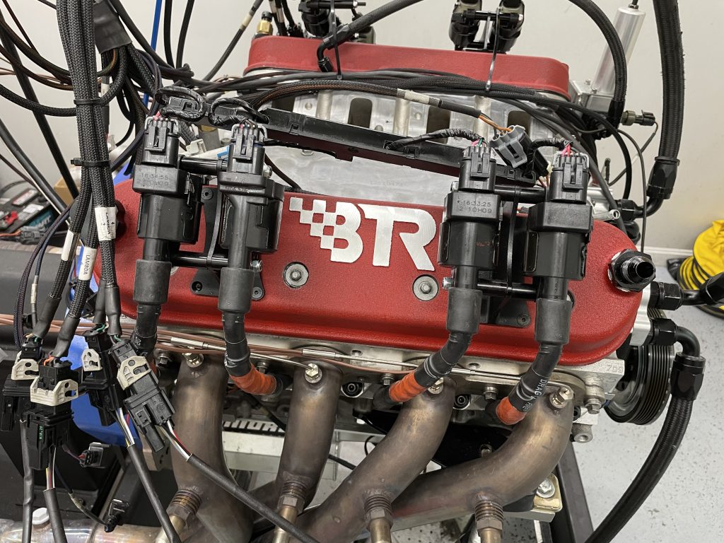 Close up of coil packs on an ls engine during dyno run