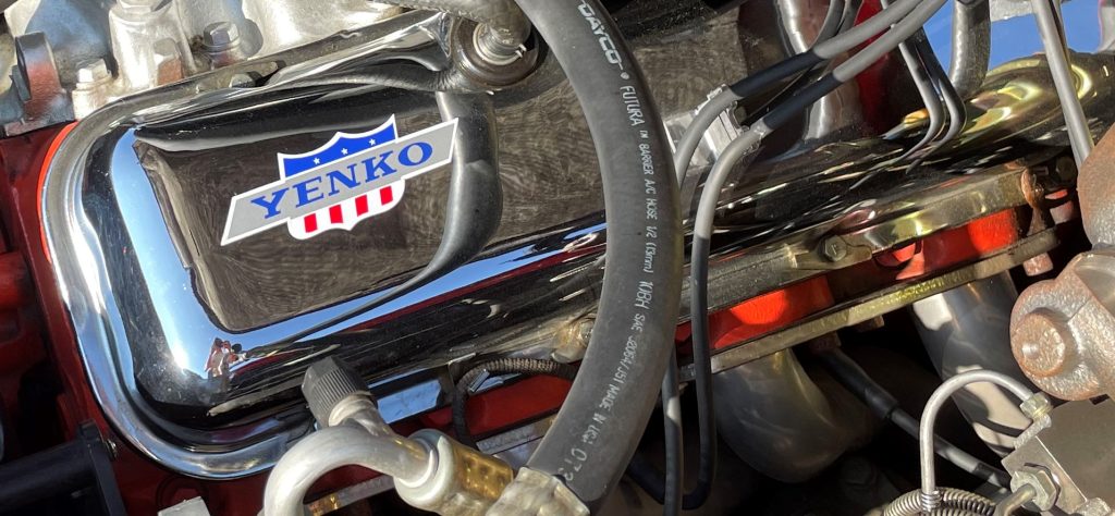 Yenko sticker on valve cover of a 427 chevy engine
