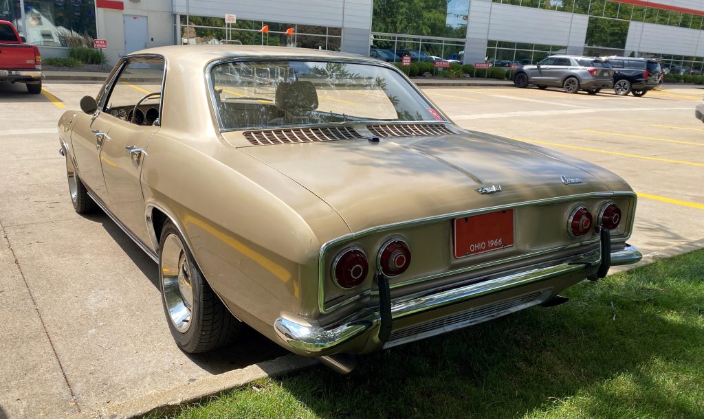 rear view of a 1966 chevy corvair sedan