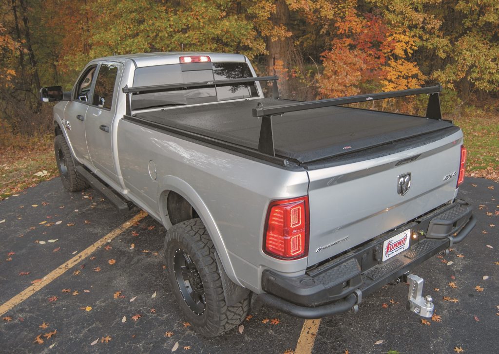 rear view of a 2018 ram 2500 diesel truck in parking lot during autumn
