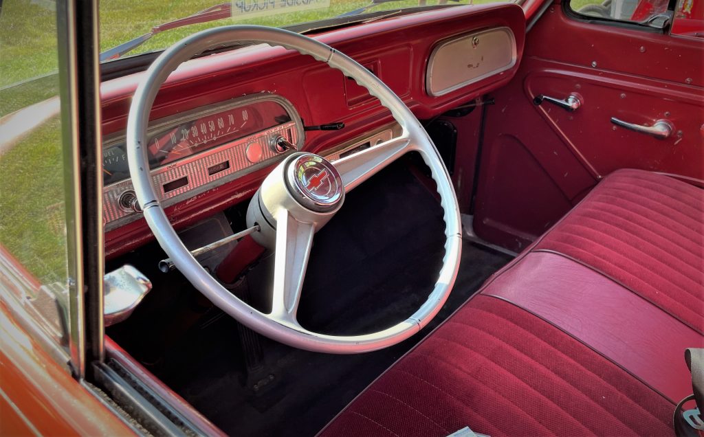 interior shot inside a 1962 chevy corvair greenbriar loadside truck