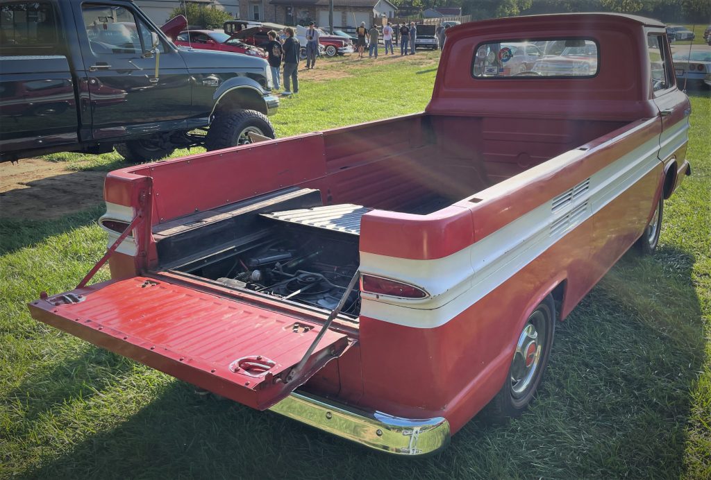 rear view of a 1962 corvair pickup truck