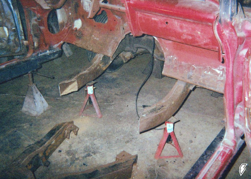 cut frame section inside a 1962 impala race car project