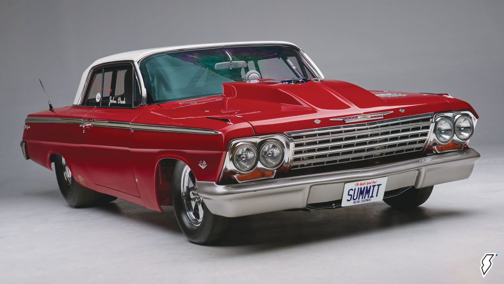 1962 Chevrolet Impala SS drag car, front 3/4