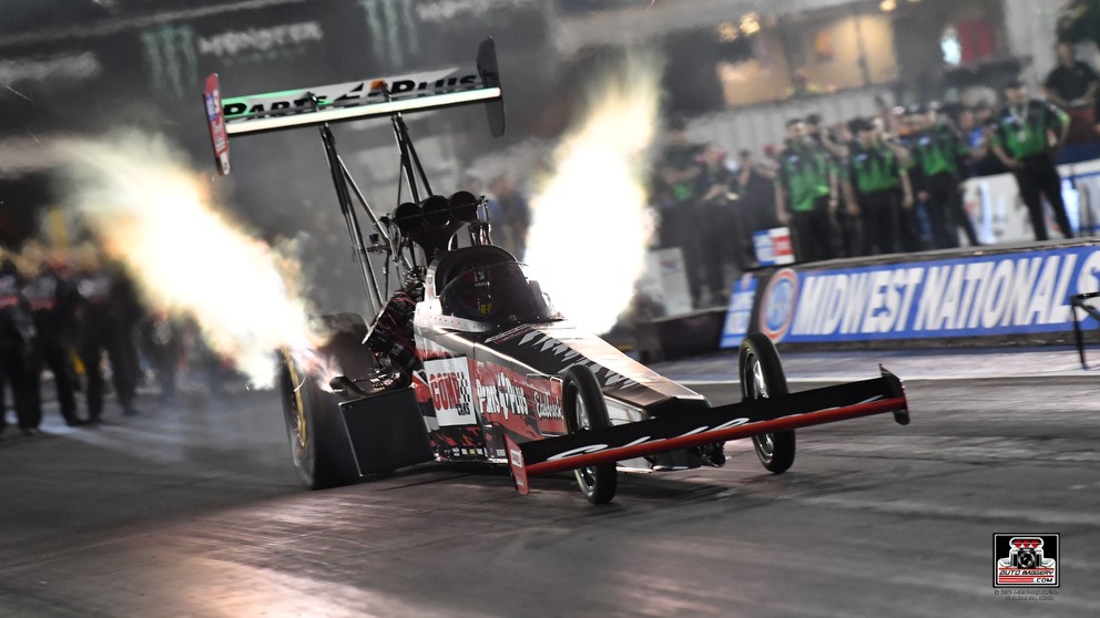 clay millican top fuel dragster launching at 2023 nhra Midwest nationals
