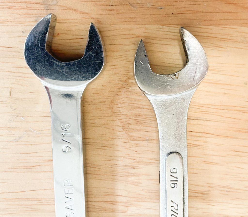 close up of open heads on a box end wrench
