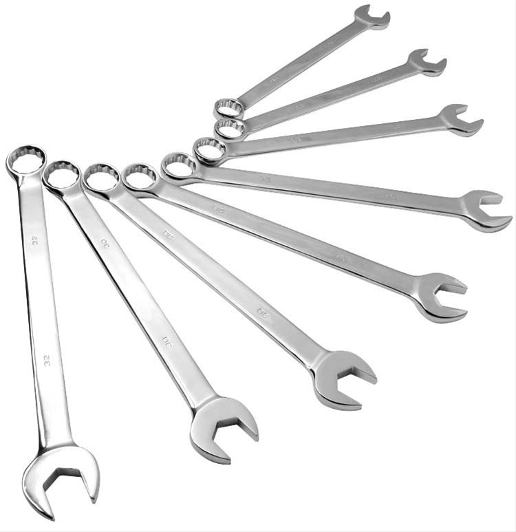 Assortment of box wrenches on a white background