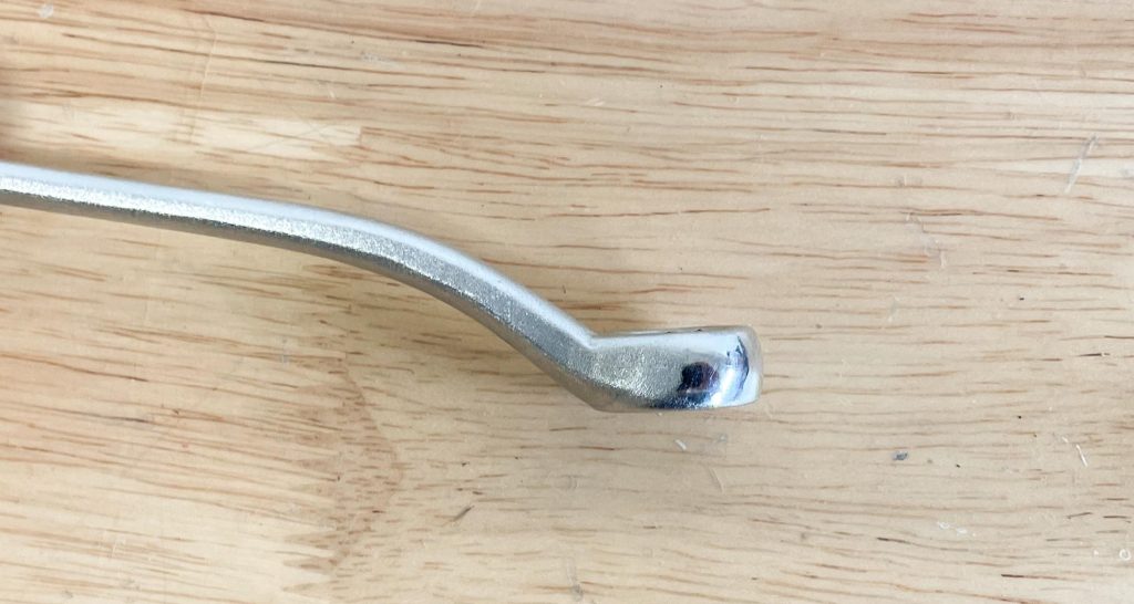 close up of angled head on a box wrench