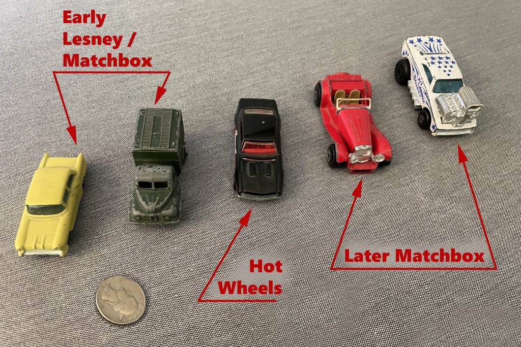 matchbox, lesney, and hot wheels scale size comparison