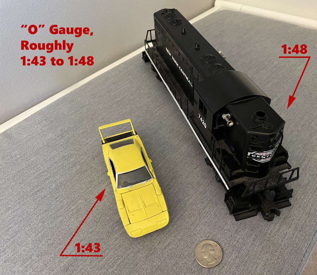 o gauge model train and die cast car scale size comparison