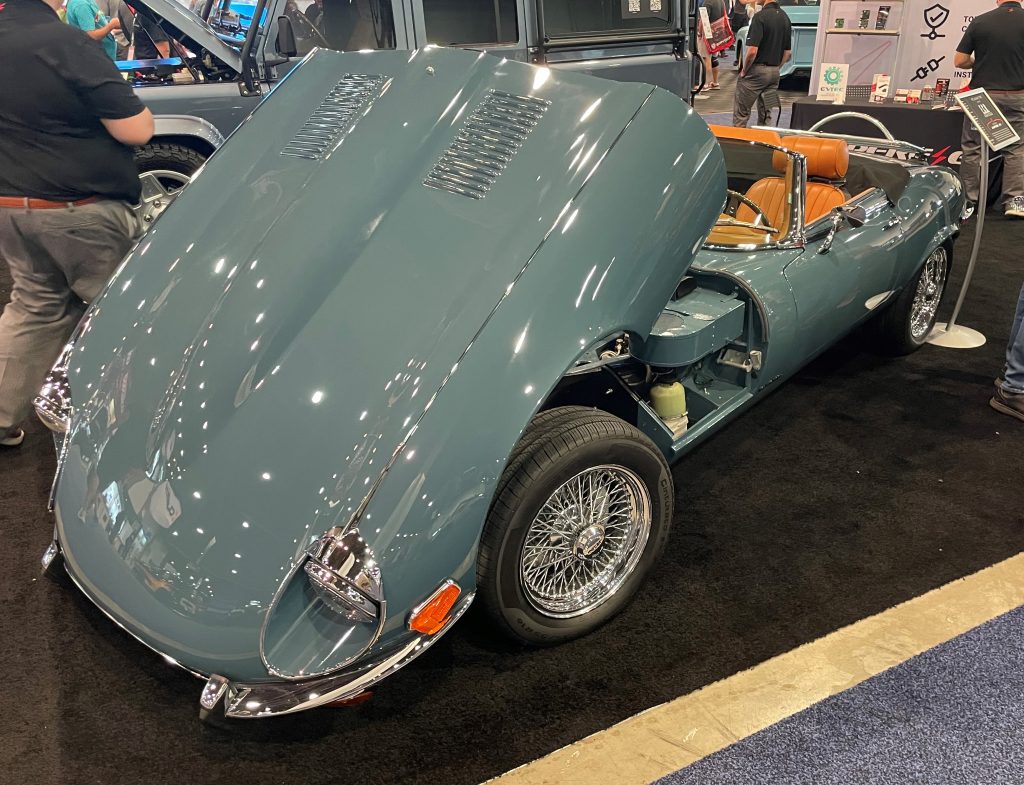 jaguar e type with hood up