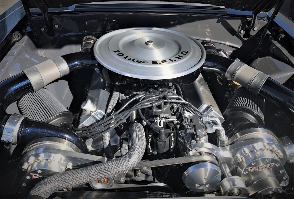 supercharged 427 ford Windsor engine in a fox body mustang