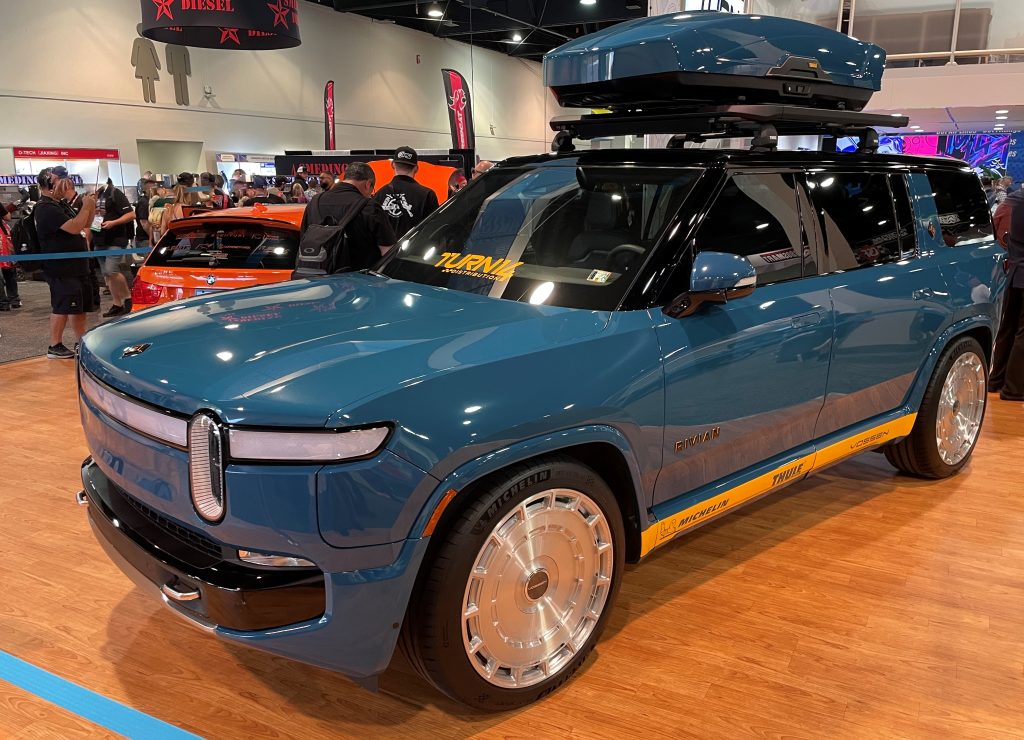 rivian suv with rooftop cargo carrier