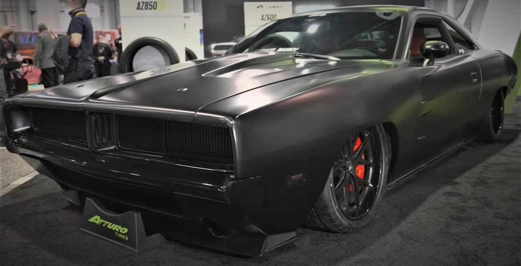 Vintage Dodge charger in Atturo Tire SEMA 2023 Booth