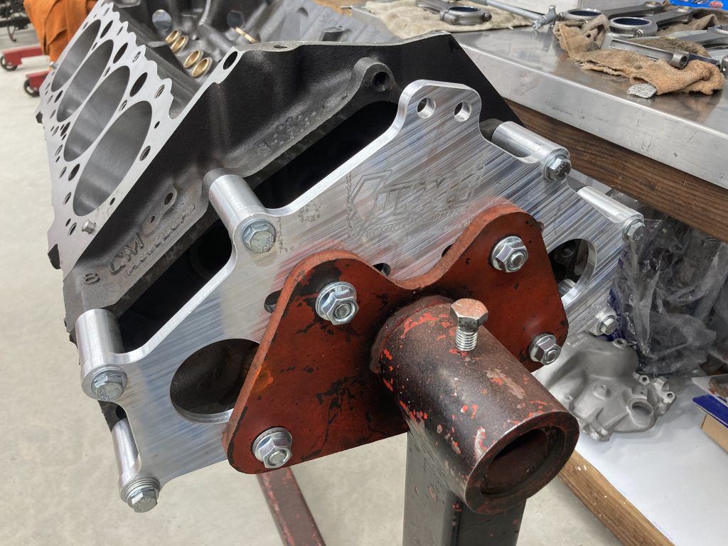 an engine block adapter on an engine stand