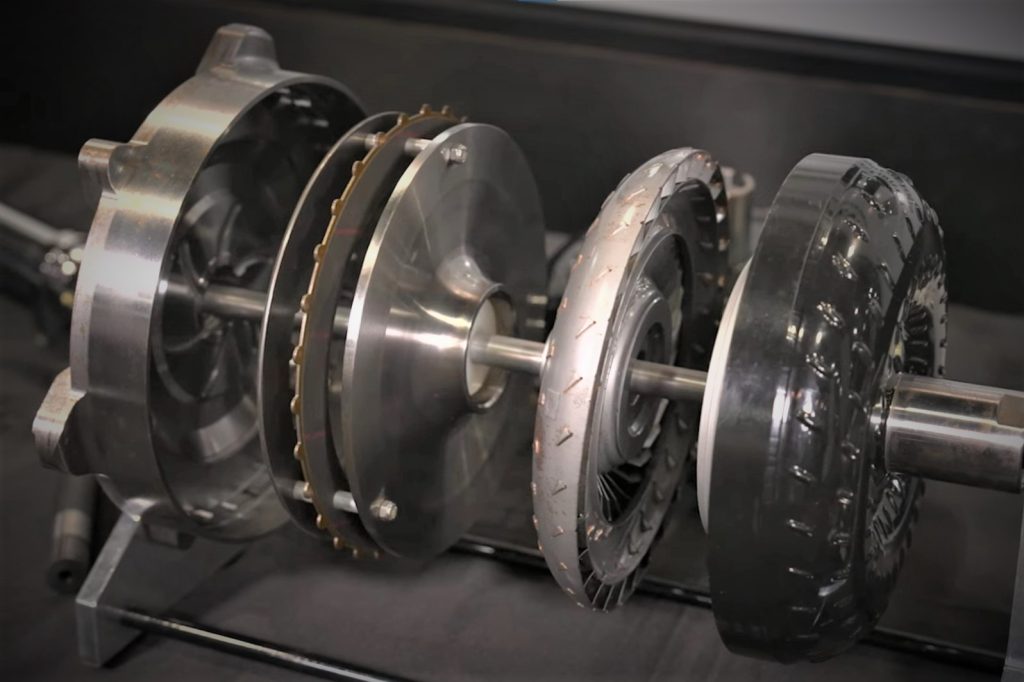 exploded view of an fti performance torque converter on display