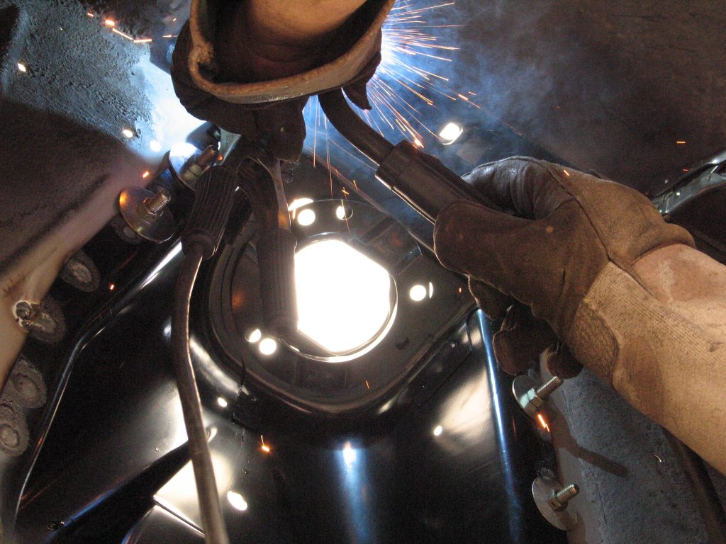welding a shock tower replacement into a ford mustang