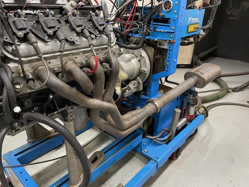 exhaust system of an engine on a dyno
