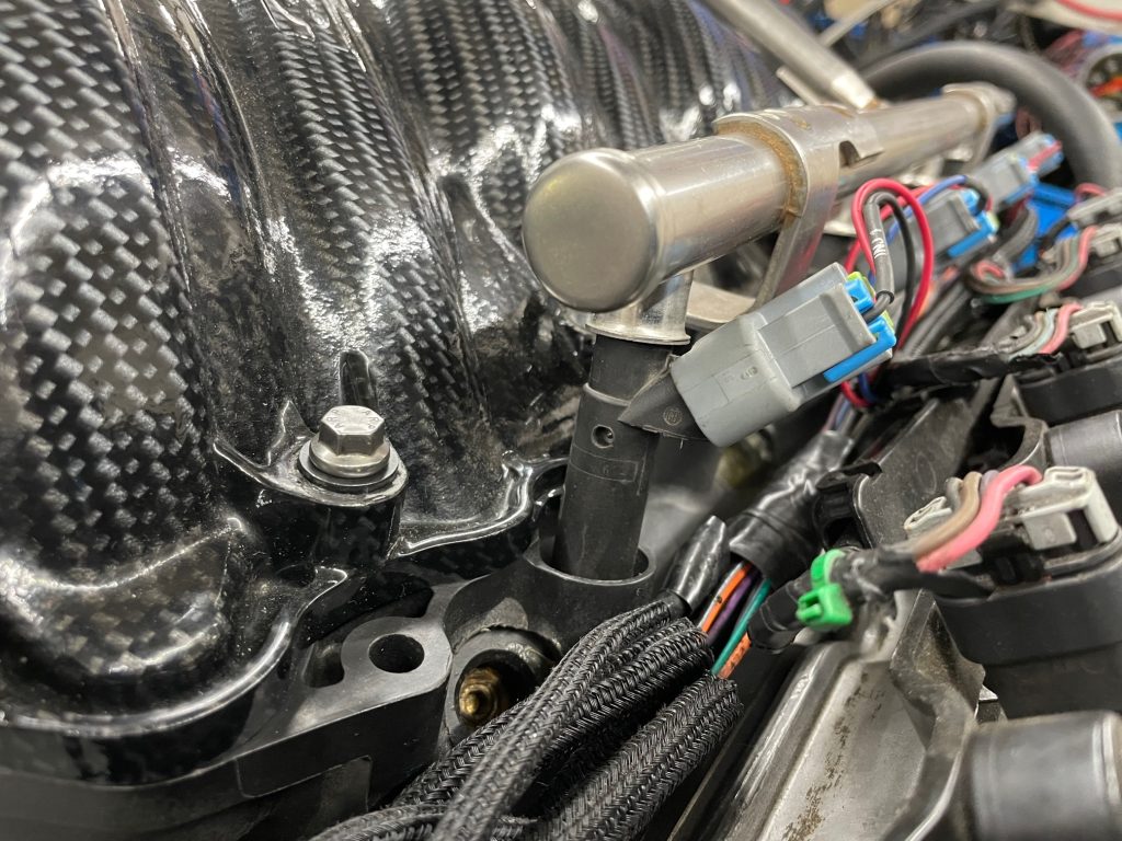 fuel injector rail installed on an ls engine