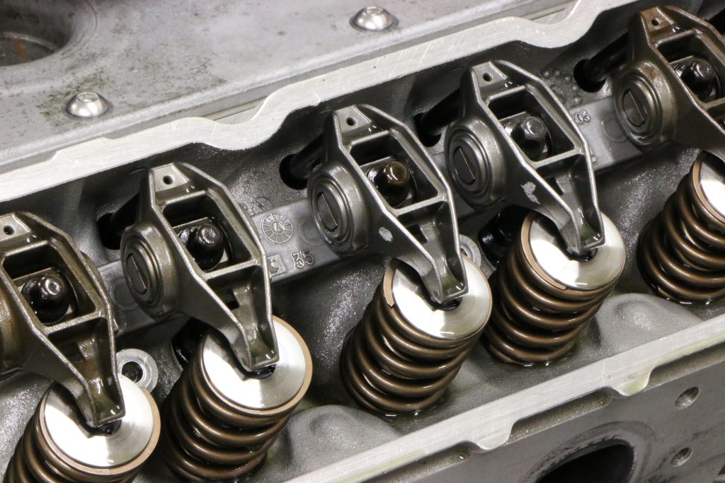 close up of valvetrain, rockers, and springs on an ls engine