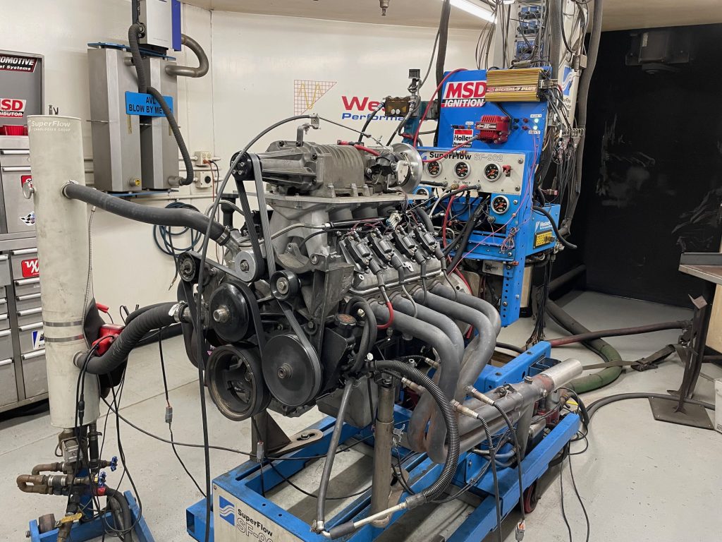 supercharged engine on a dyno test run