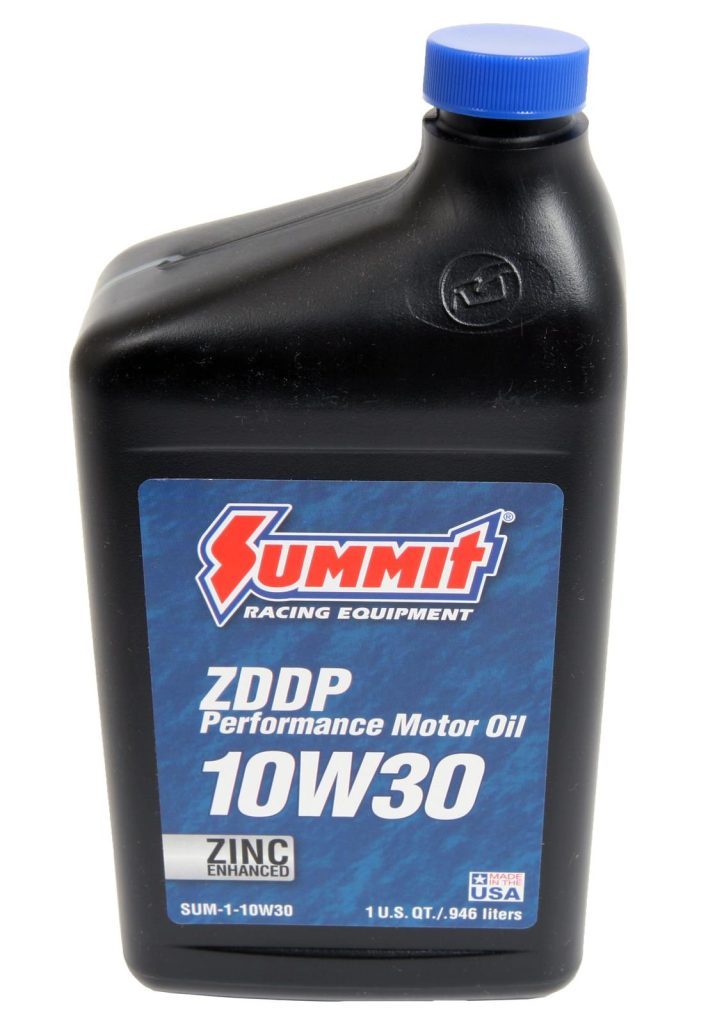 A bottle of Summit ZDDP enhanced motor oil