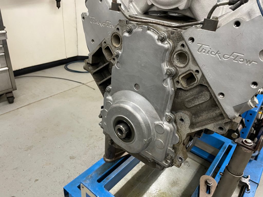 ls engine with timing cover installed