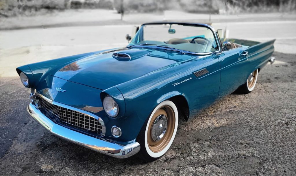 custom 1957 blue ford thunderbird restomod