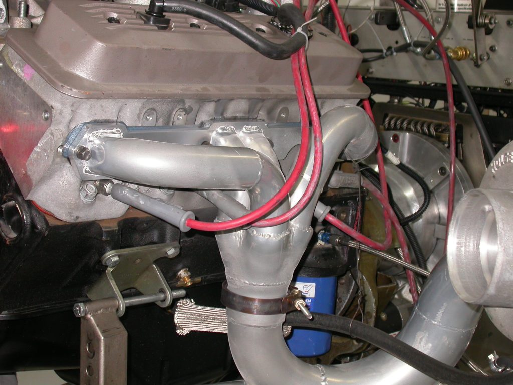 turbo header installed on a small block chevy