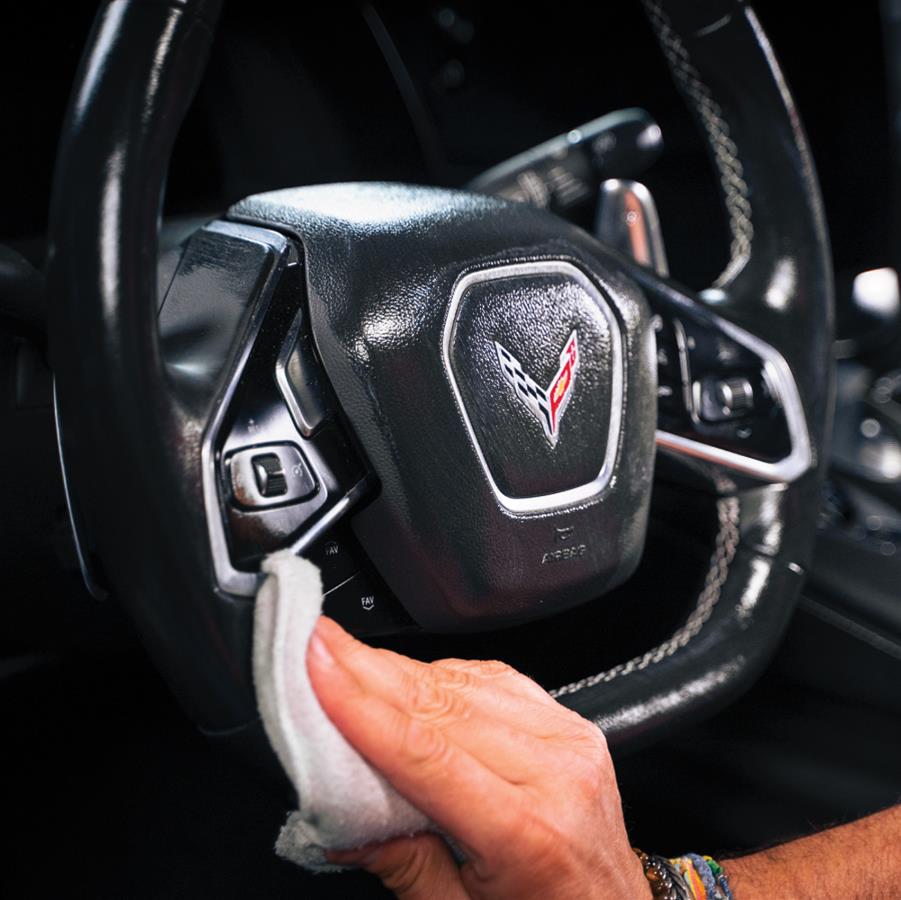 Corvette Steering Wheel Being Wiped Clean