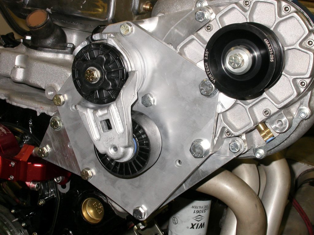 vortech supercharger on a v8 engine with pulleys