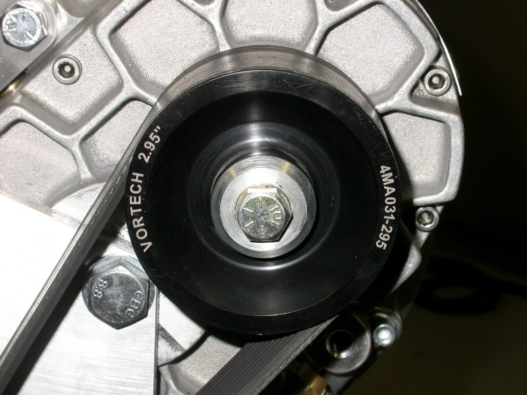 close up of a supercharger pulley