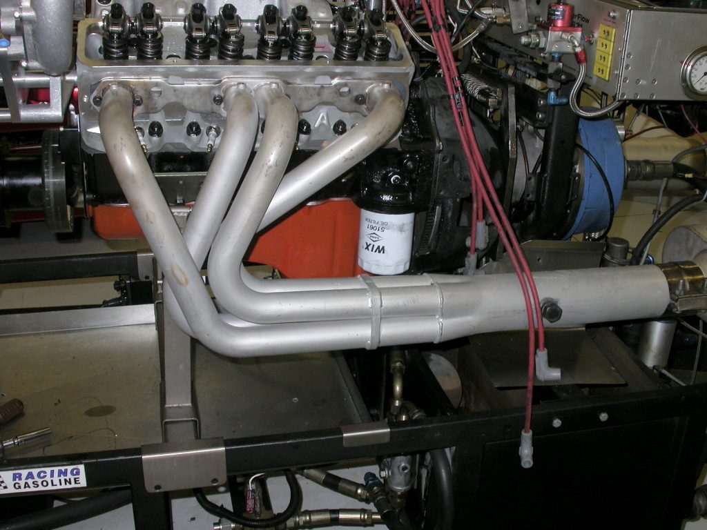 headers installed on an engine dyno