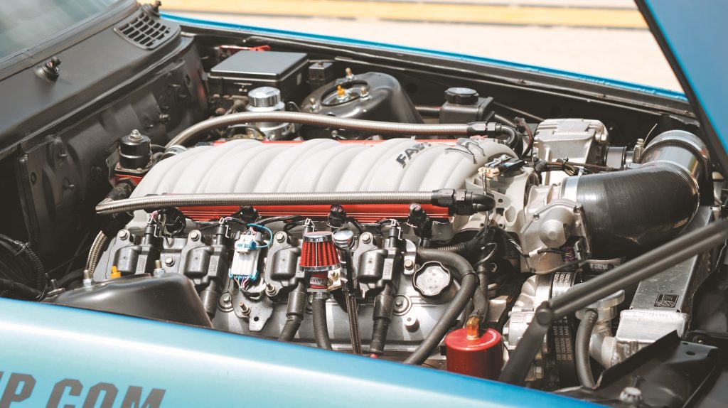 GM LS Engine under the hood of a Bmw E30 coupe