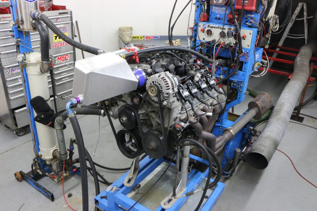 a supercharged ls engine on a dyno pull