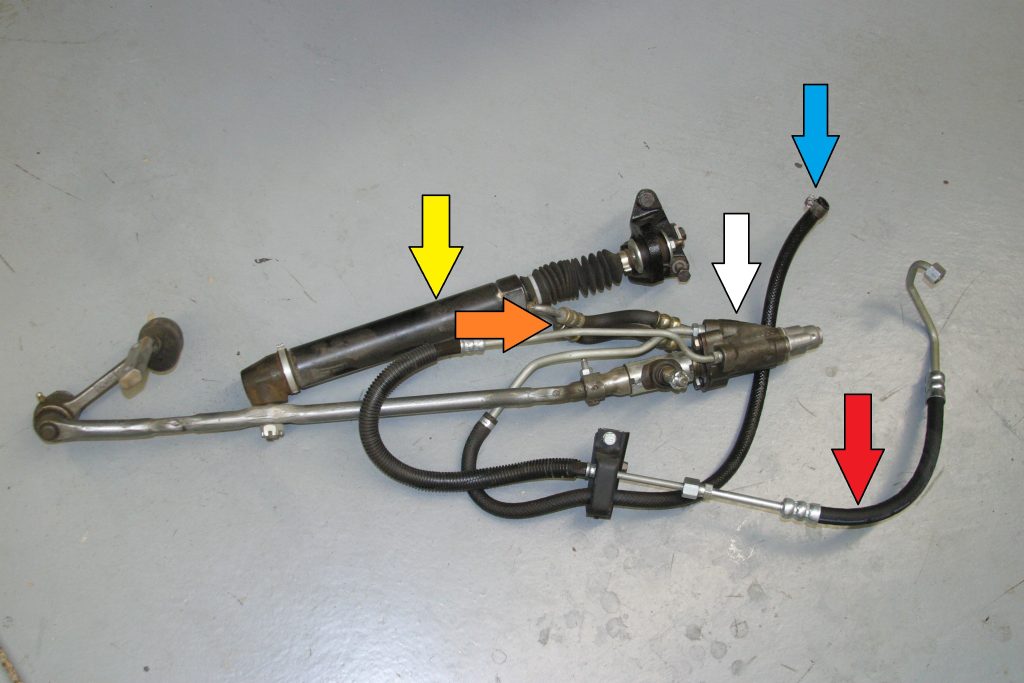 power steering cylinder parts with arrows