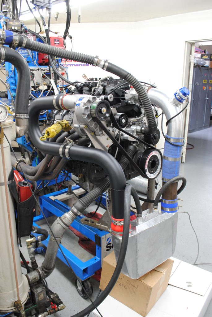 supercharged engine on a dyno test run