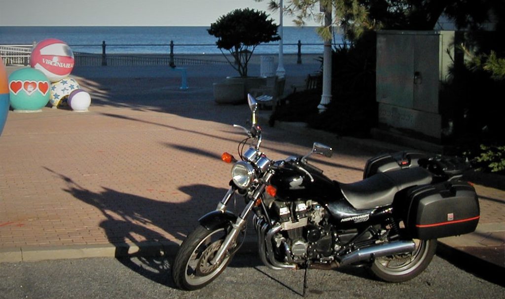 Motorcycle parked at Virginia beach oceanfront resort 