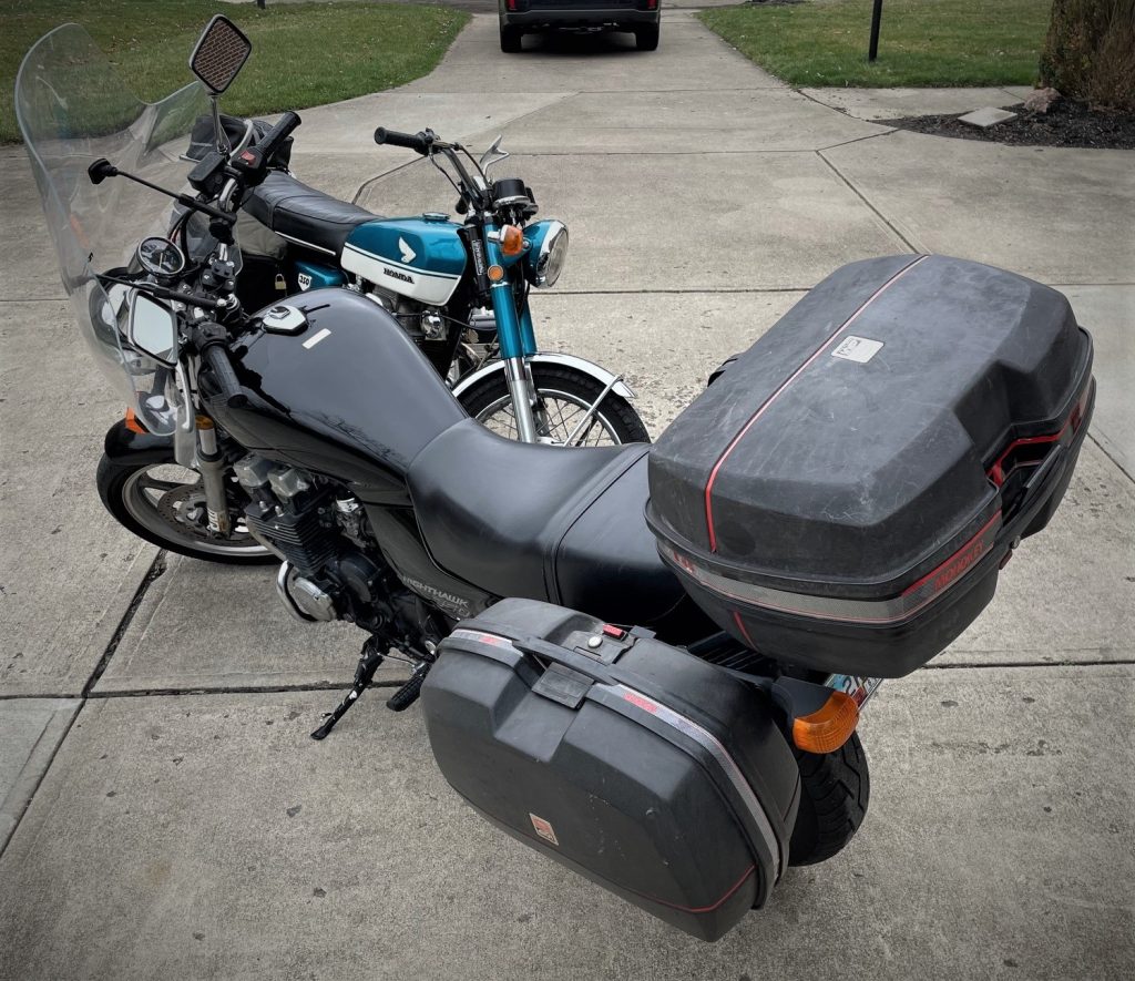 large side cases and top case on a motorcycle
