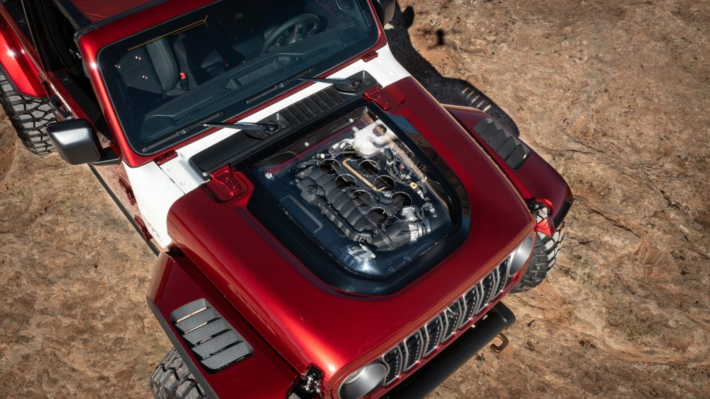 transparent hood and engine bay of jeep low down concept 2024