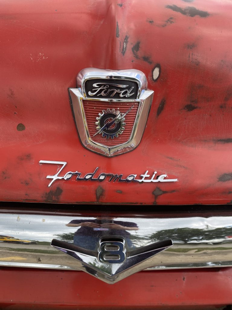 fordomatic emblem on hood of 1956 ford f-100