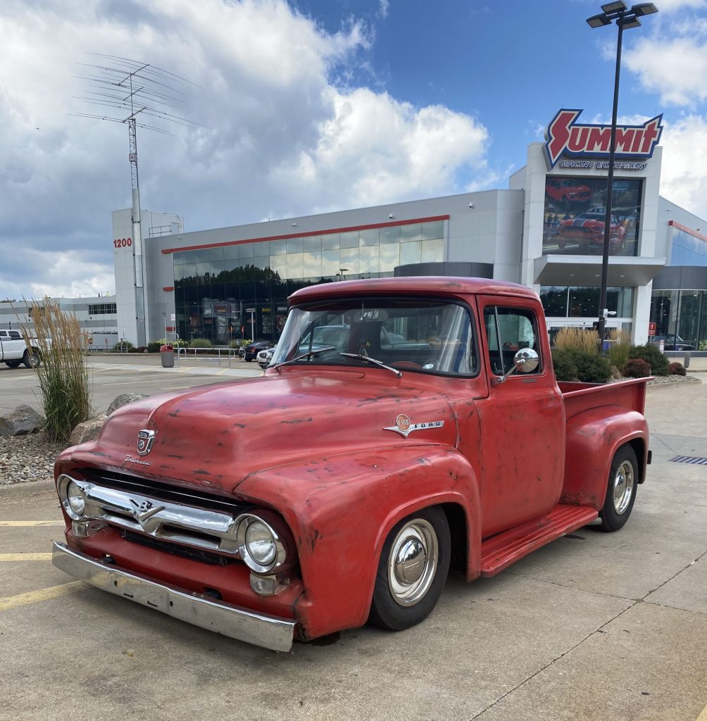 1956 ford f-100 parked at Summit Racing