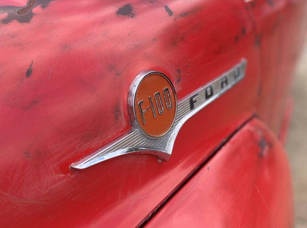 Ford F-100 series emblem on a 1956 truck