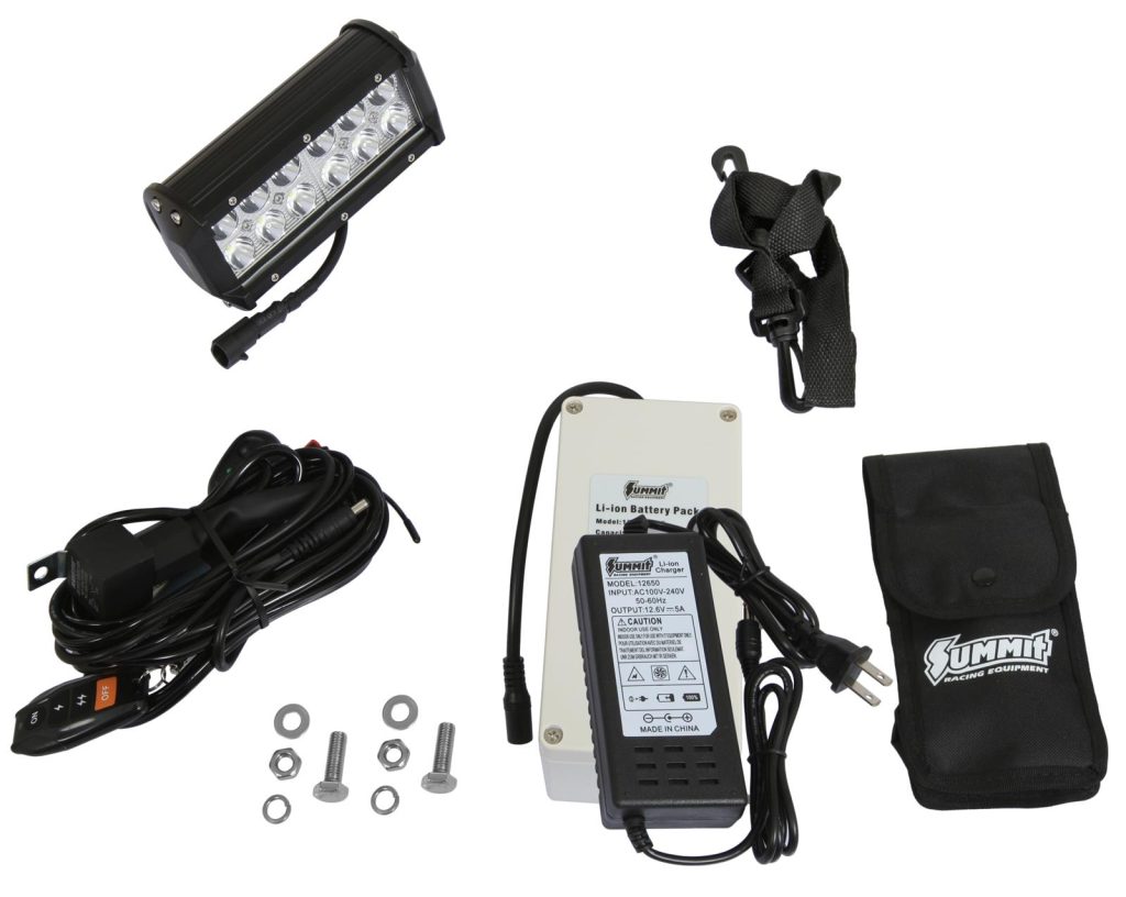 Summit Racing Rechargeable LED Light Bar Kit Contents