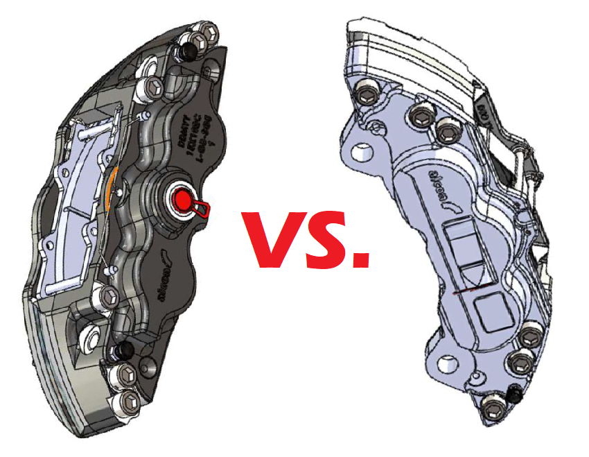 comparison between 2 brake caliper designs