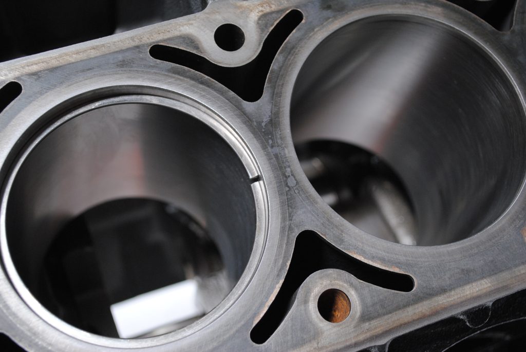 close up of piston ring gap in cylinder bore