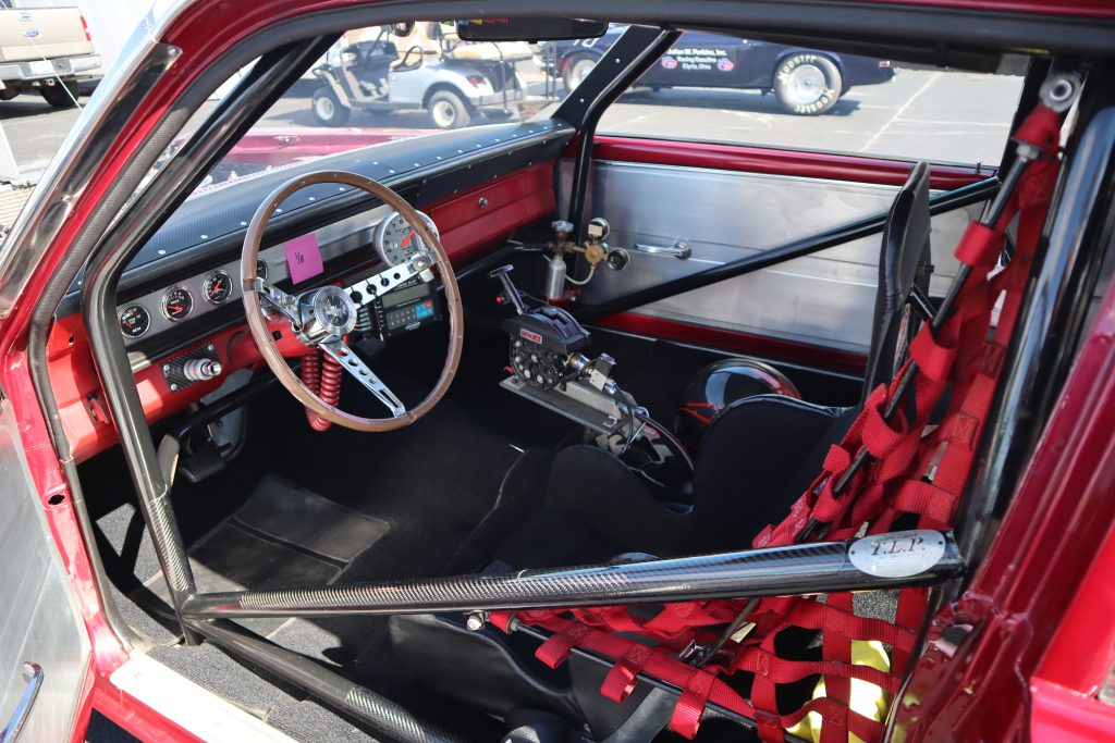 cockpit & cage in a 1967 Ford Fairlane drag car